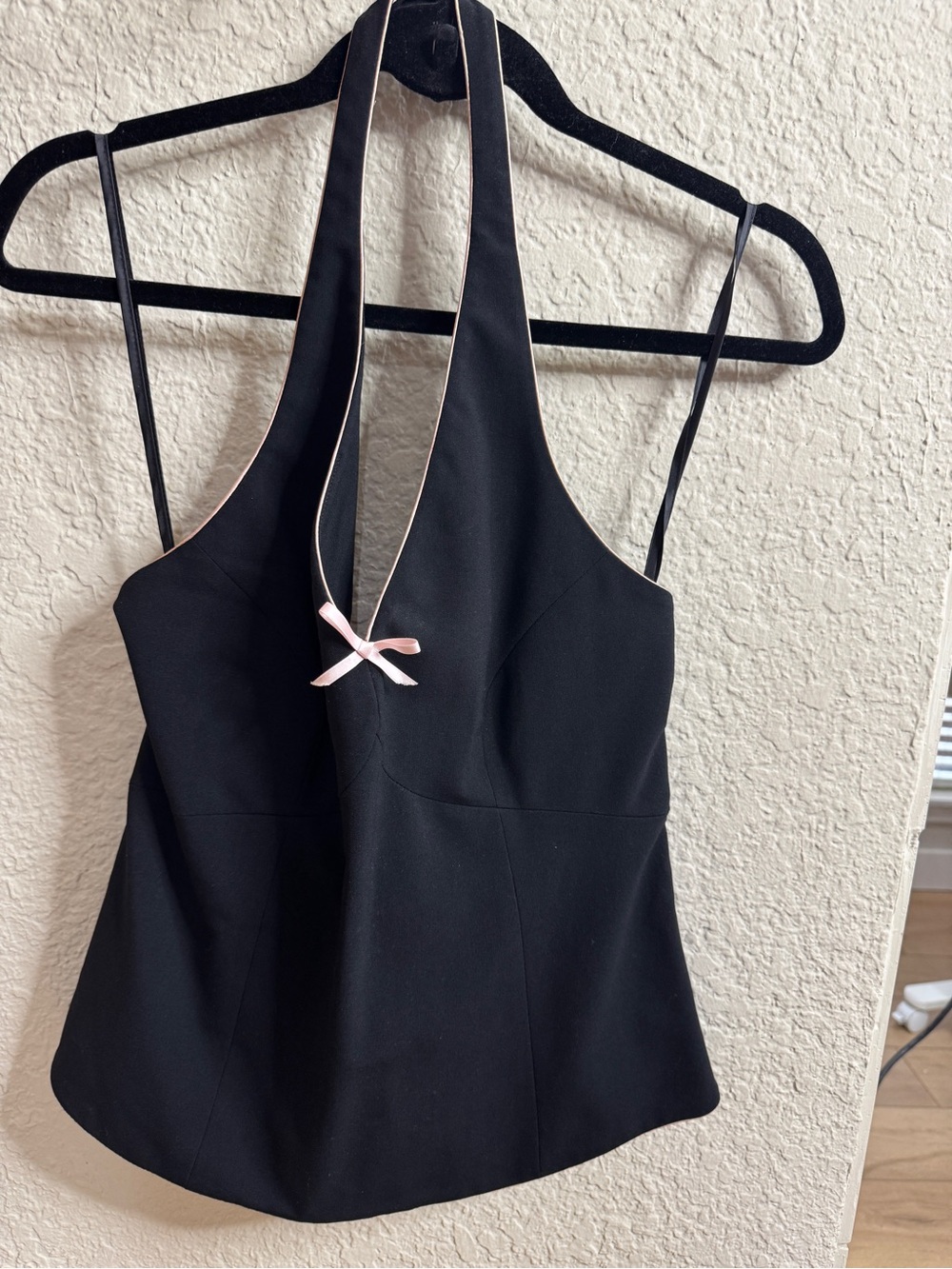 Black Halter Neck Tank Top with Pink Trim 10